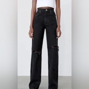 Zara high rise wide leg black jeans